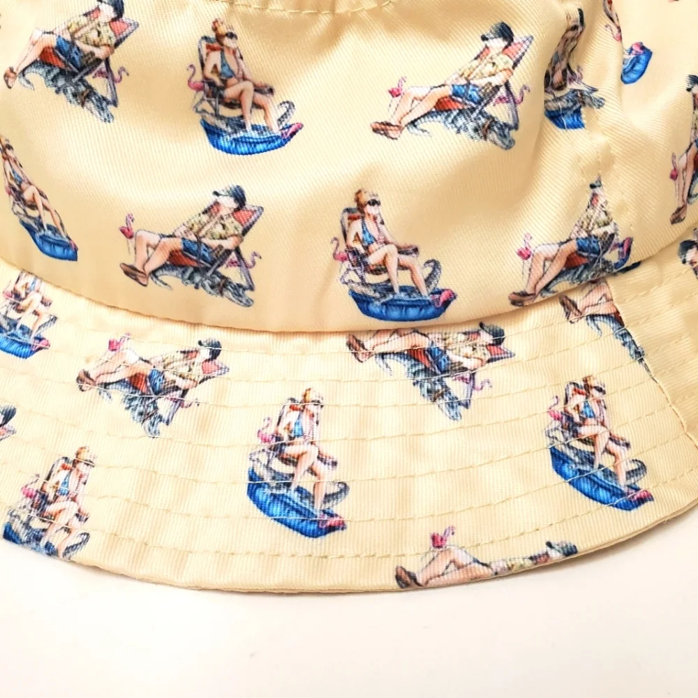 Handmade Bucket Hat Florida Theme Loungechair Drink - Picture 6 of 13